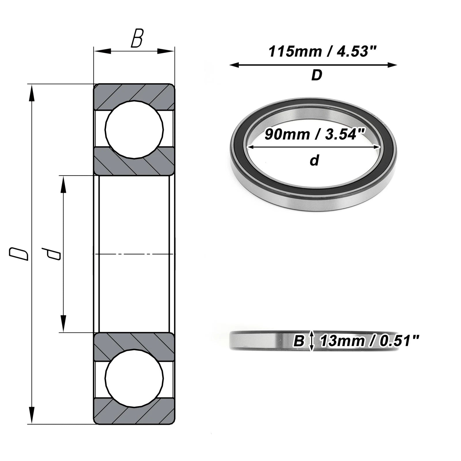 Deep Groove Ball Bearing 6818DDU for Scooter Skateboard Wheel (90x115x13mm)