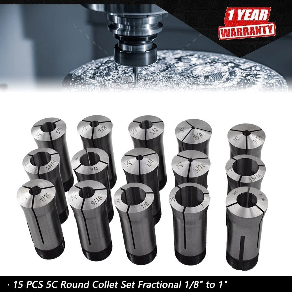 15 Pcs Round Collet Set for Lathe (1/8" to 1")