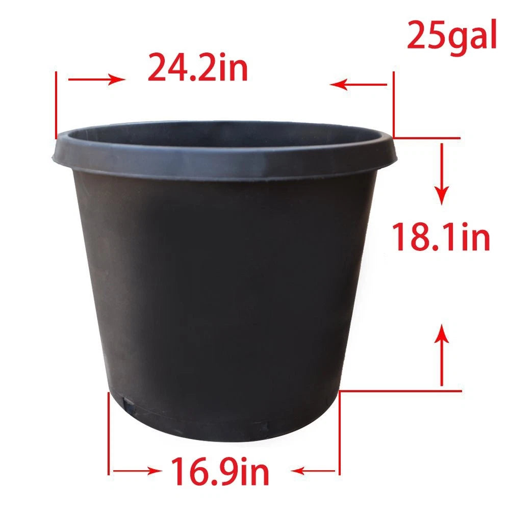 Set of 5 Heavy Duty Black Plastic Nursery Plant Containers