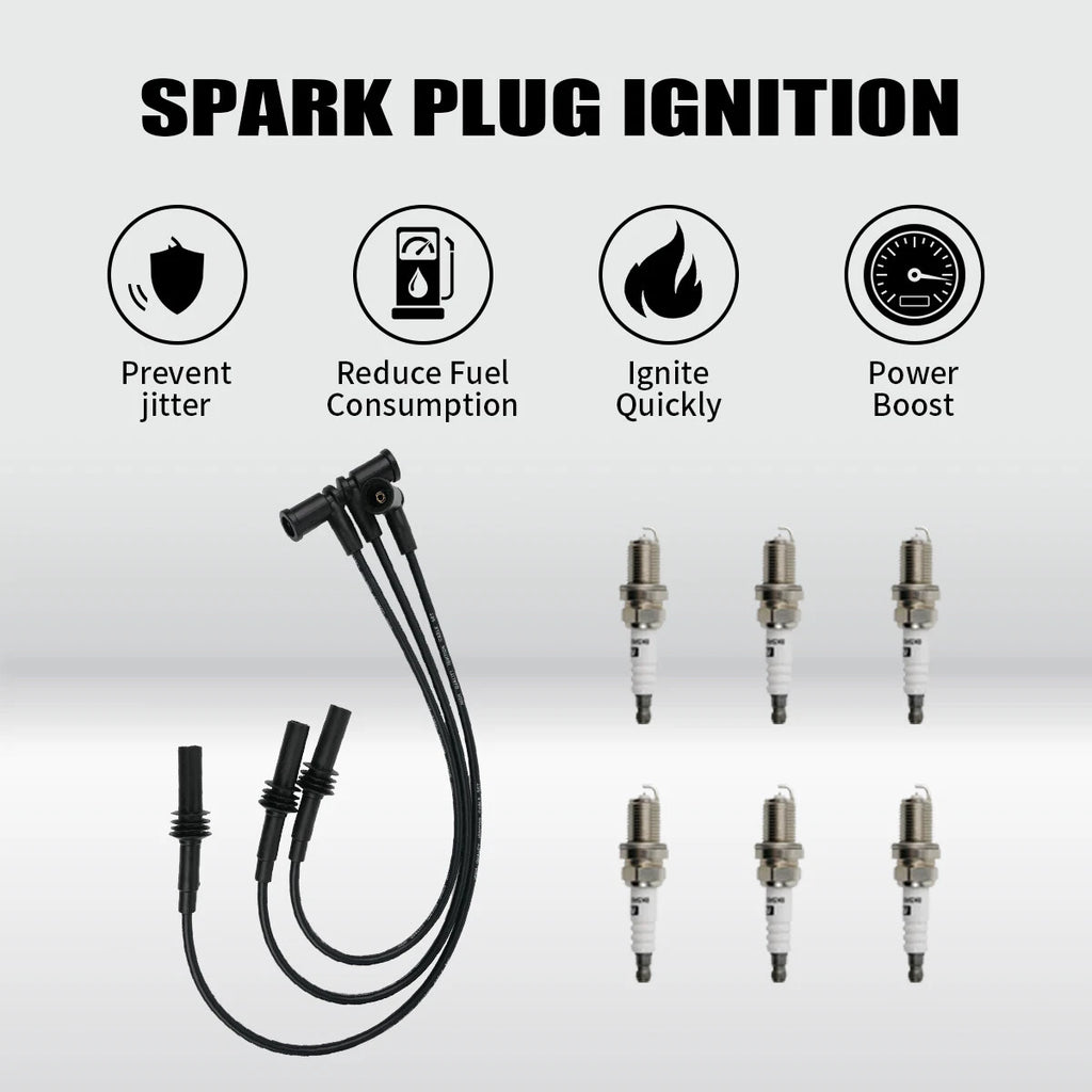 6 Spark Plugs + 3 Wires for Jeep Grand Cherokee, Dodge Ram 1500, Dakota (2000–2010)