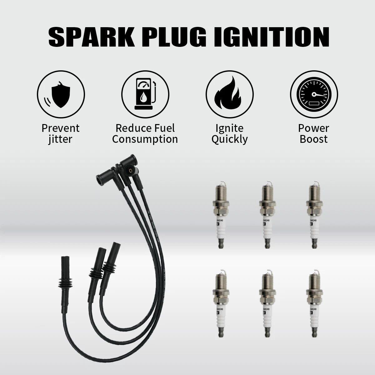 6 Spark Plugs + 3 Wires for Jeep Grand Cherokee, Dodge Ram 1500, Dakota (2000–2010)