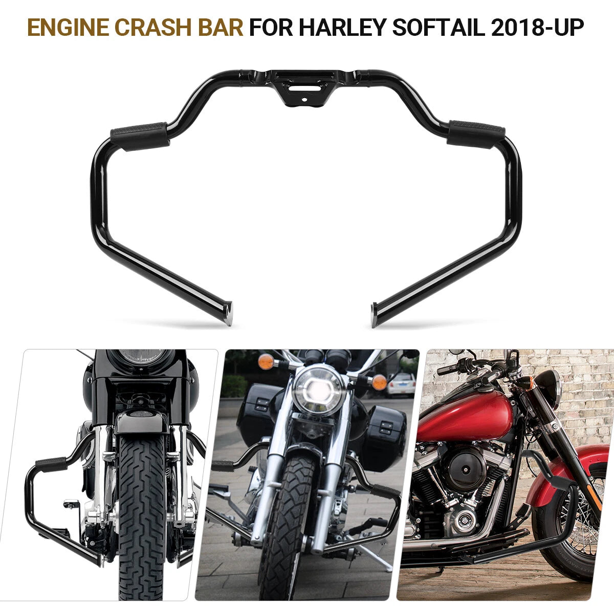 Mustache Engine Guard Crash Bar for Harley Softail Fat Boy (2018–2024) Black