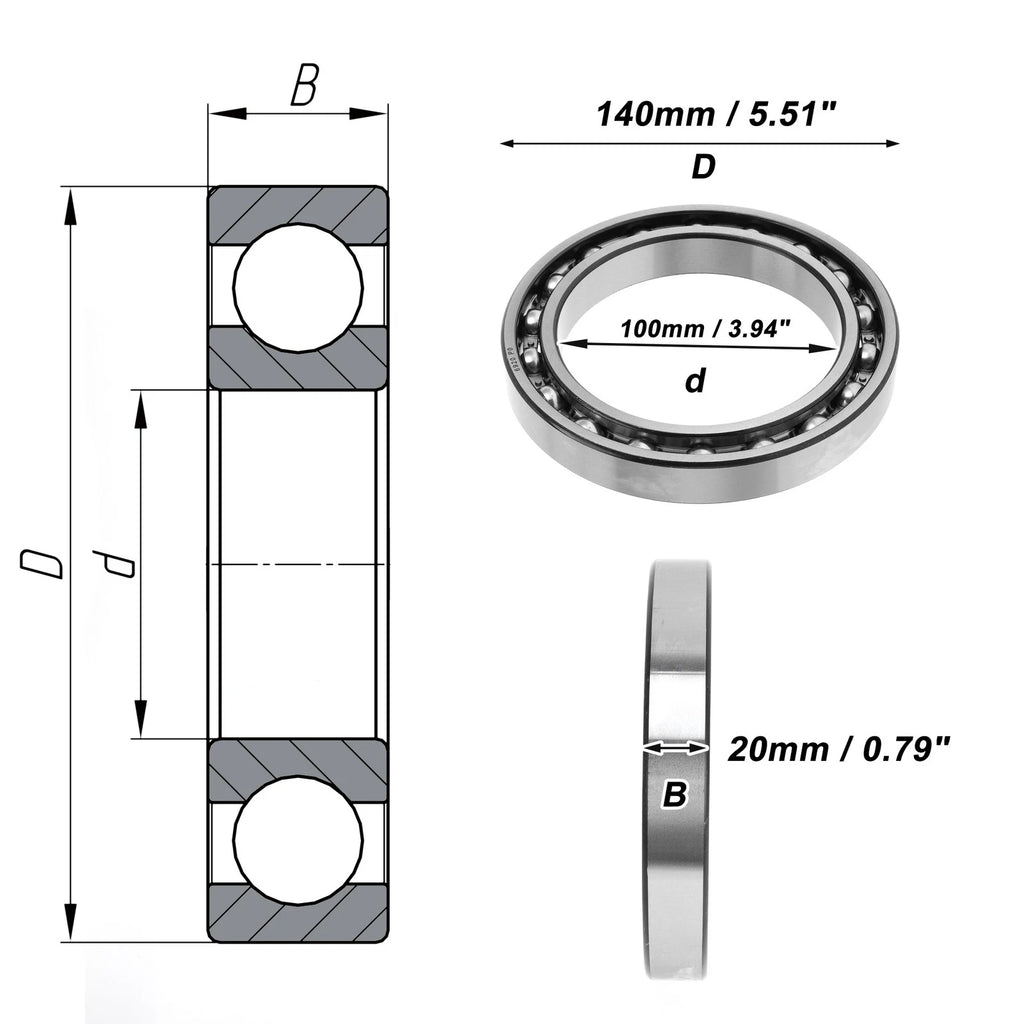 Deep Groove Ball Bearing 100x140x20mm for Scooter Skateboard (P0)