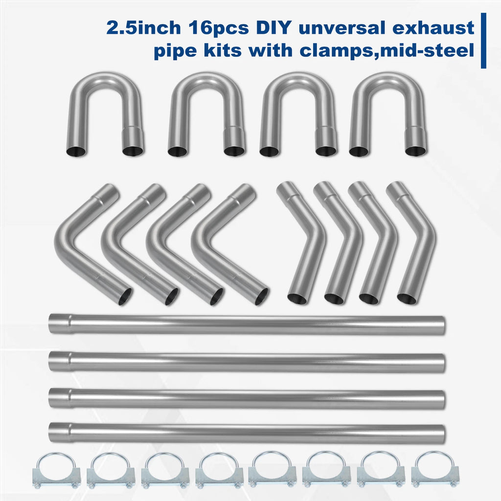 16Pcs 2.5" Mild Steel Mandrel Exhaust Pipe Bend Kit for Universal (DIY)