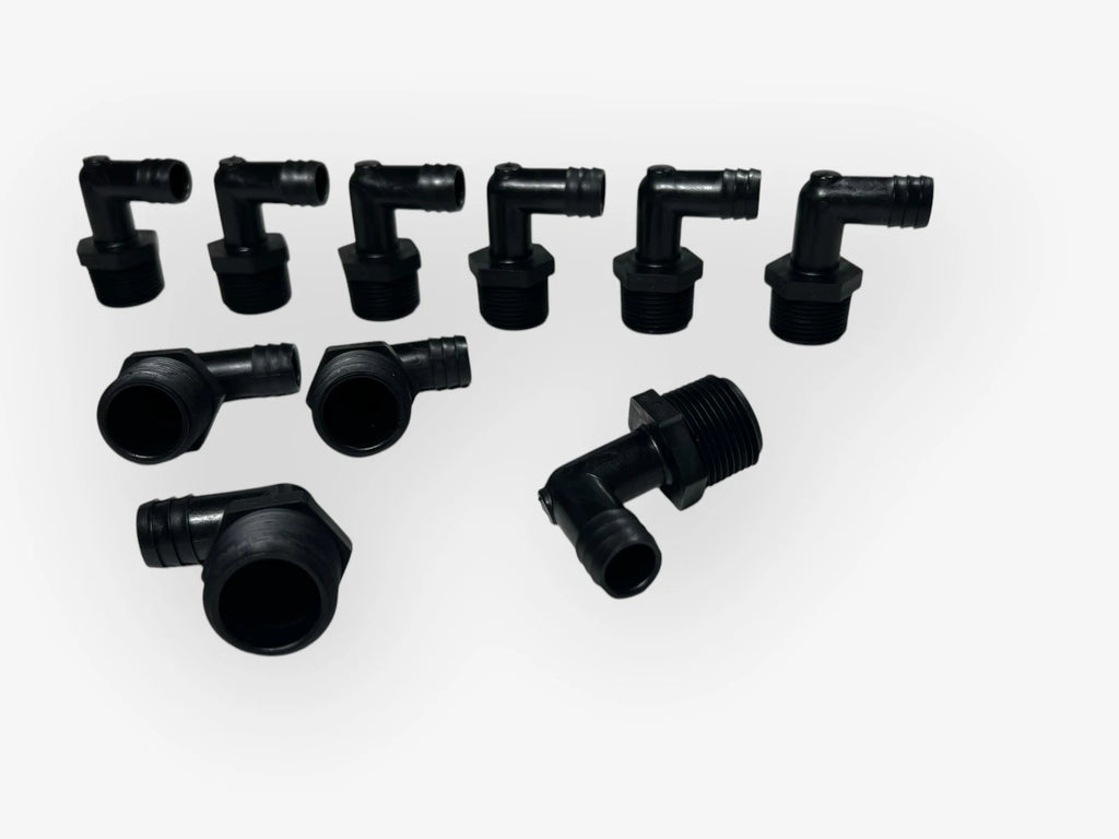 Set of 10 Thogus 62048 3/4in NPT x 5/8in HB 90 Elbow HDPE Black