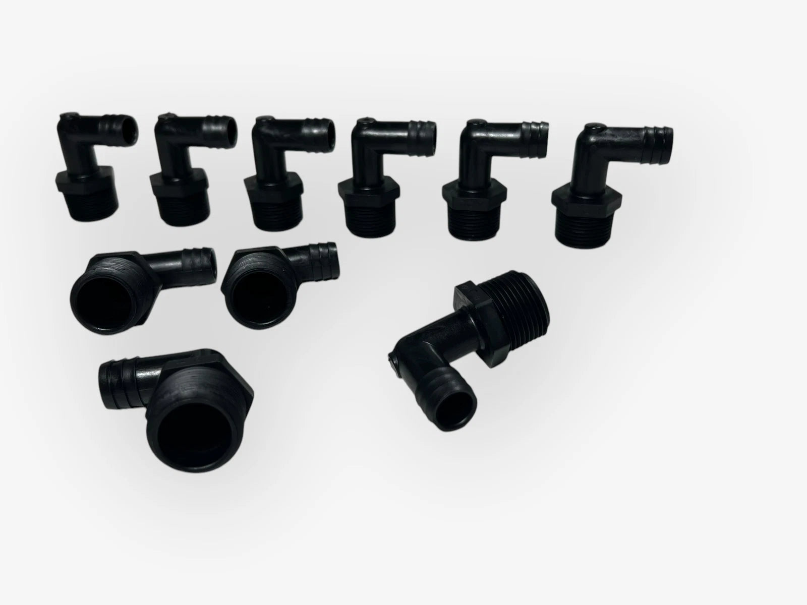 Set of 10 Thogus 62048 3/4in NPT x 5/8in HB 90 Elbow HDPE Black