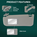 Driver Side Sun Visor Gray for Toyota Camry (2012–2017) 2.5L 3.5L