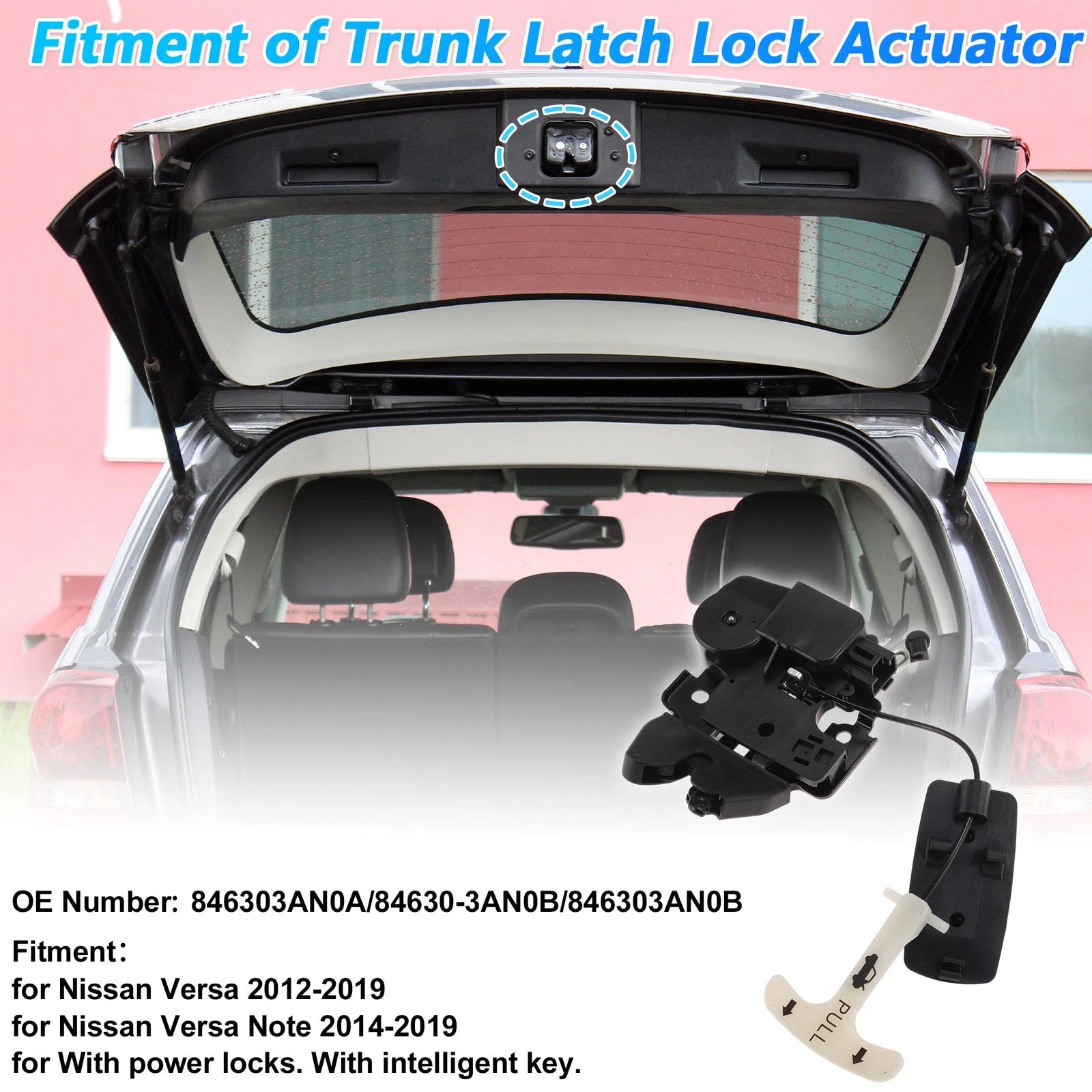 Rear Trunk Latch Lock Actuator for Nissan Versa (2012–2019) 3Pins 846303AN0A Black