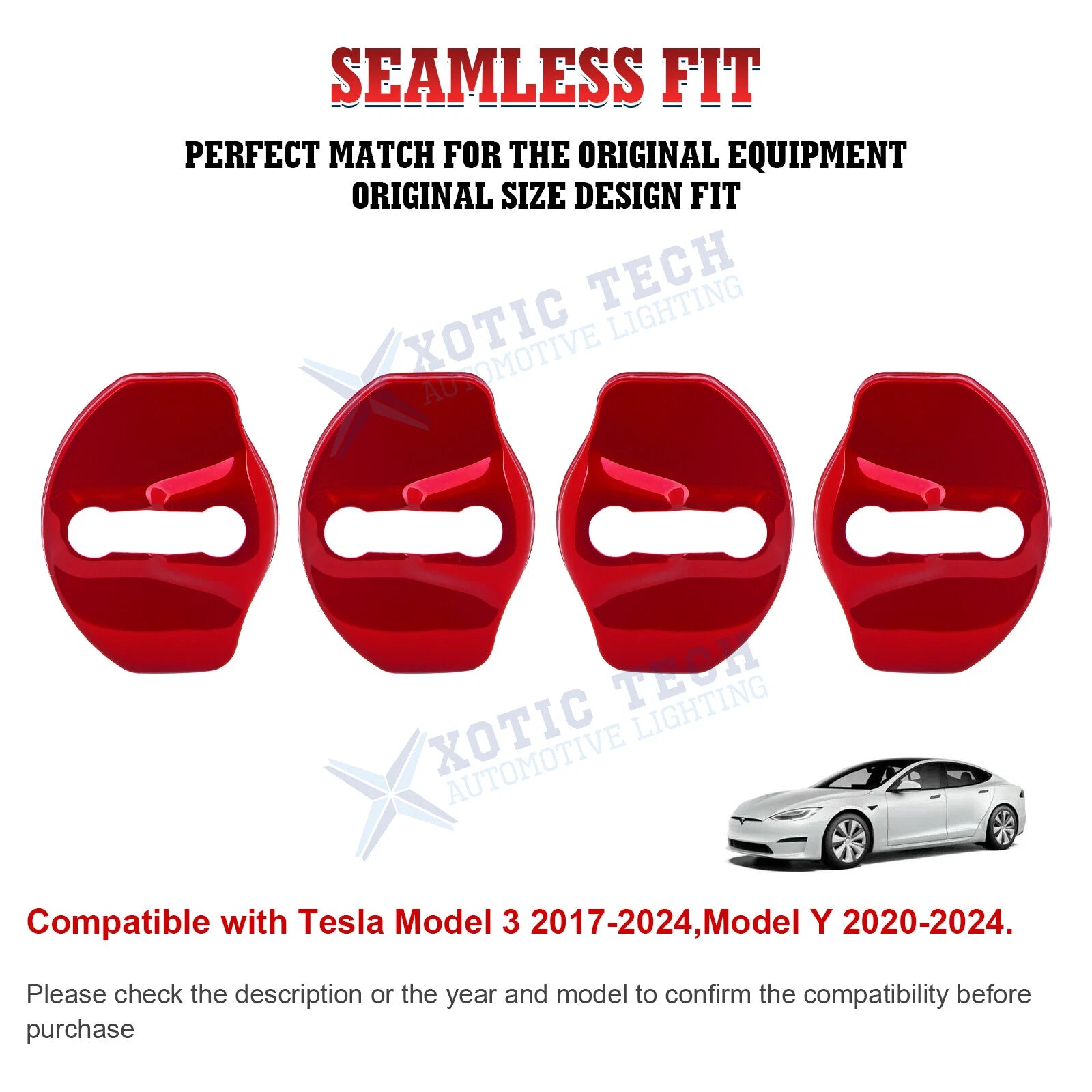 Red Door Lock Cover (4PCS) for Tesla Model 3 Y (2018-2024)