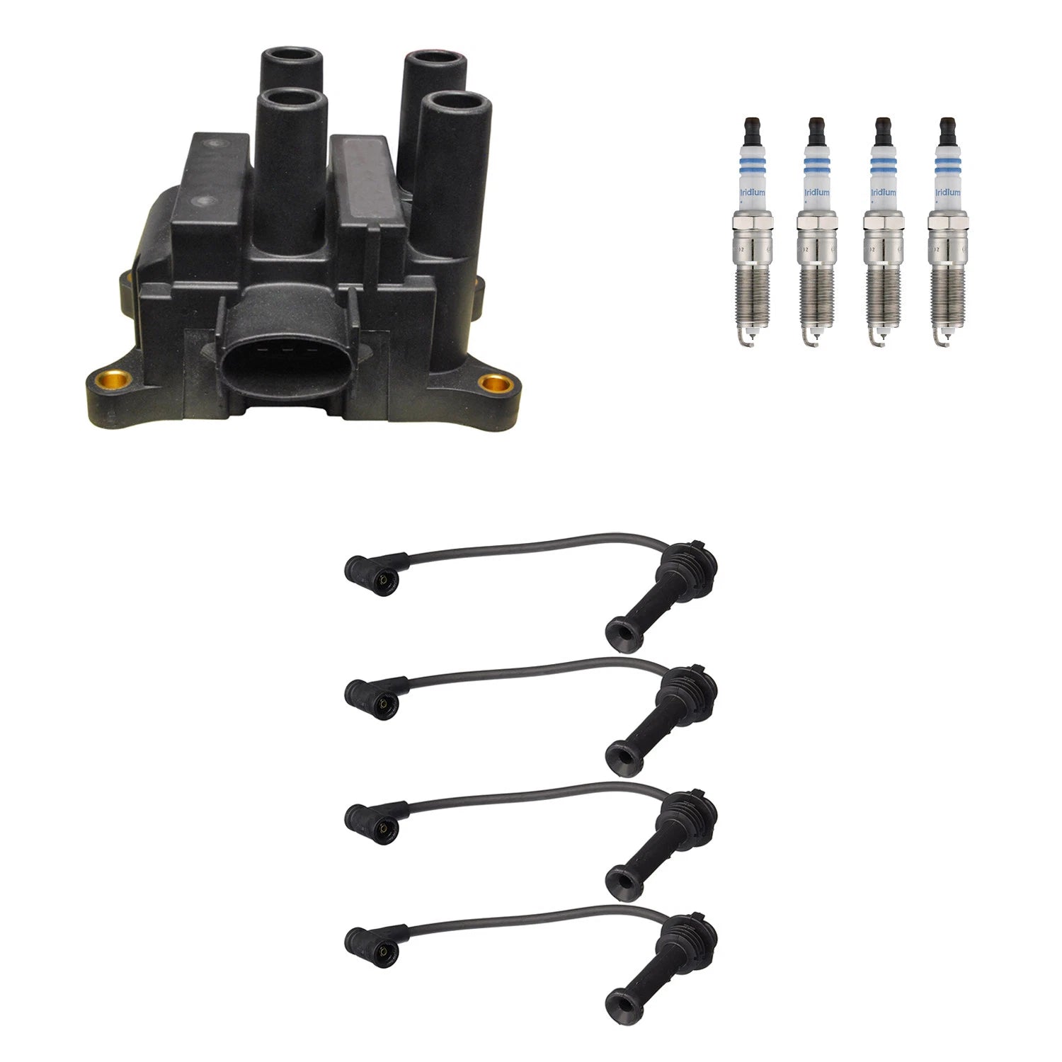 Set of 4 Denso Ignition Coil Wires & Bosch Iridium Spark Plugs for Contour Focus (1995–2007)