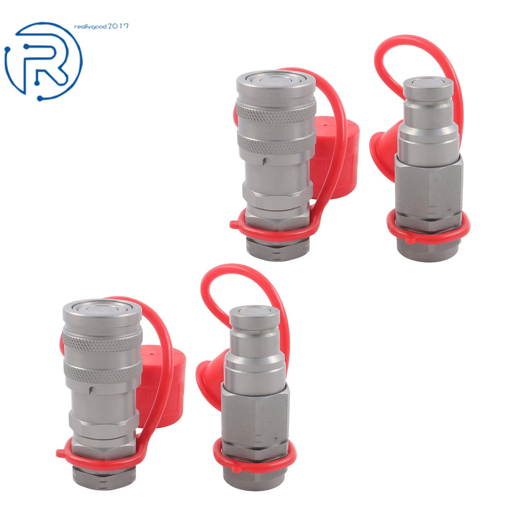 2PC 3/8" Flat Face Hydraulic Quick Connect Coupler Set 5076PSI