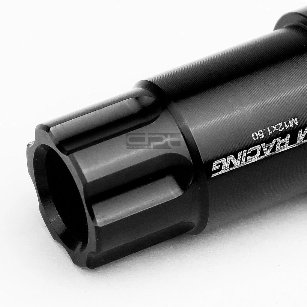 20x Open End M12x1.5 50mm Tall Black Aluminum Lug Nuts + Lock Key