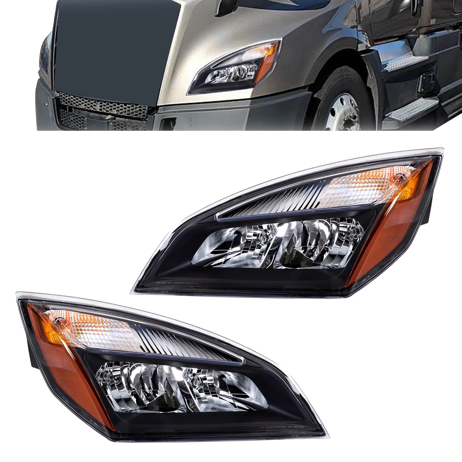 Set of 2 Halogen Headlights for Freightliner Cascadia (2018-2023)
