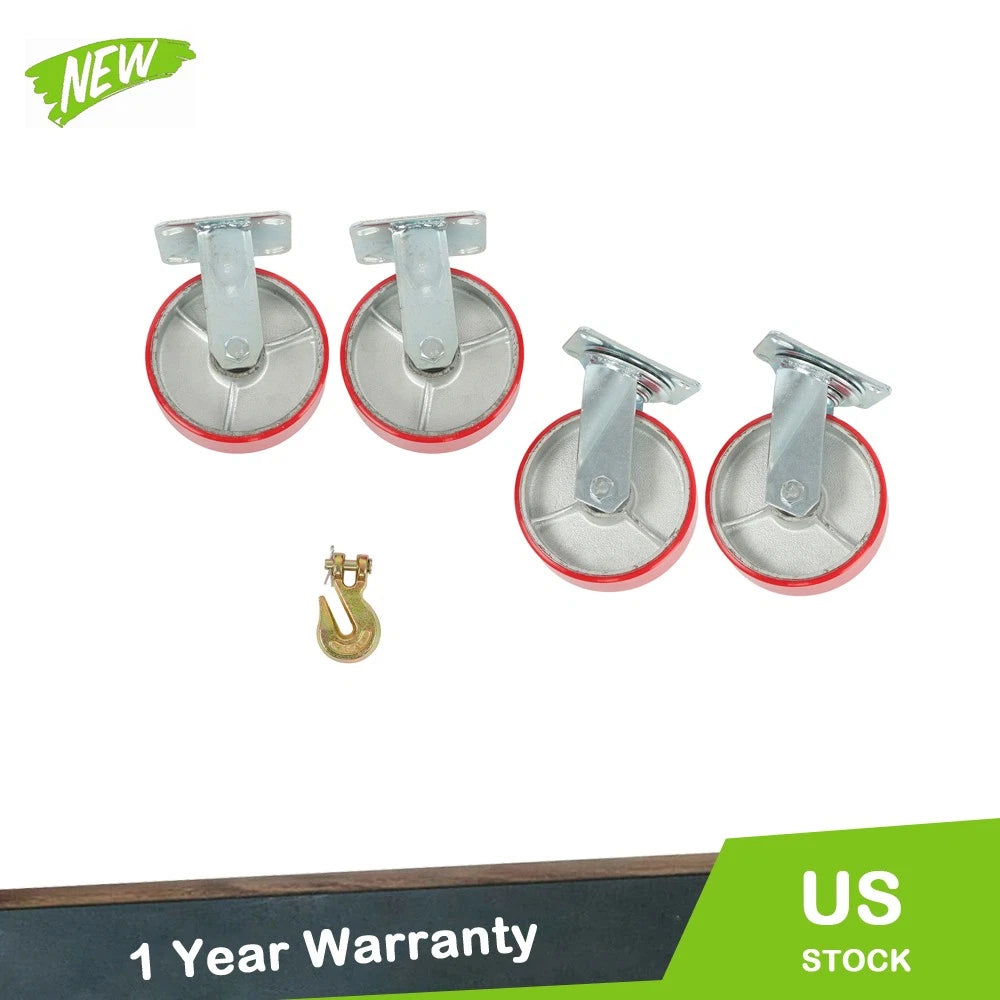 Set of 4 Heavy Duty Polyurethane Casters Wheels 6"