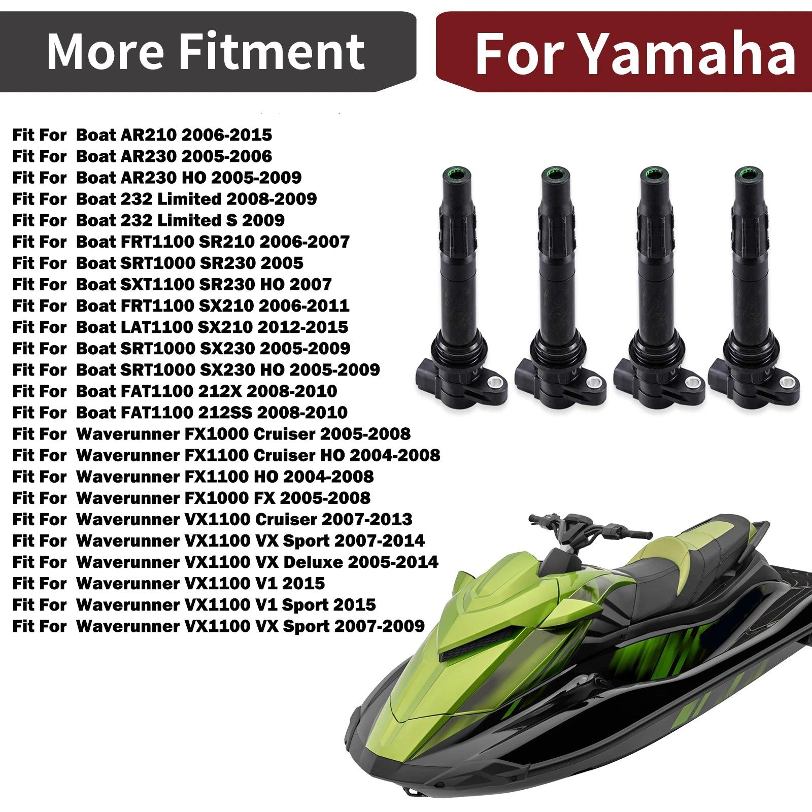 Ignition Coils 4X for Yamaha WaveRunner VX Deluxe (2005–2014) VX Cruiser (2007–2013)