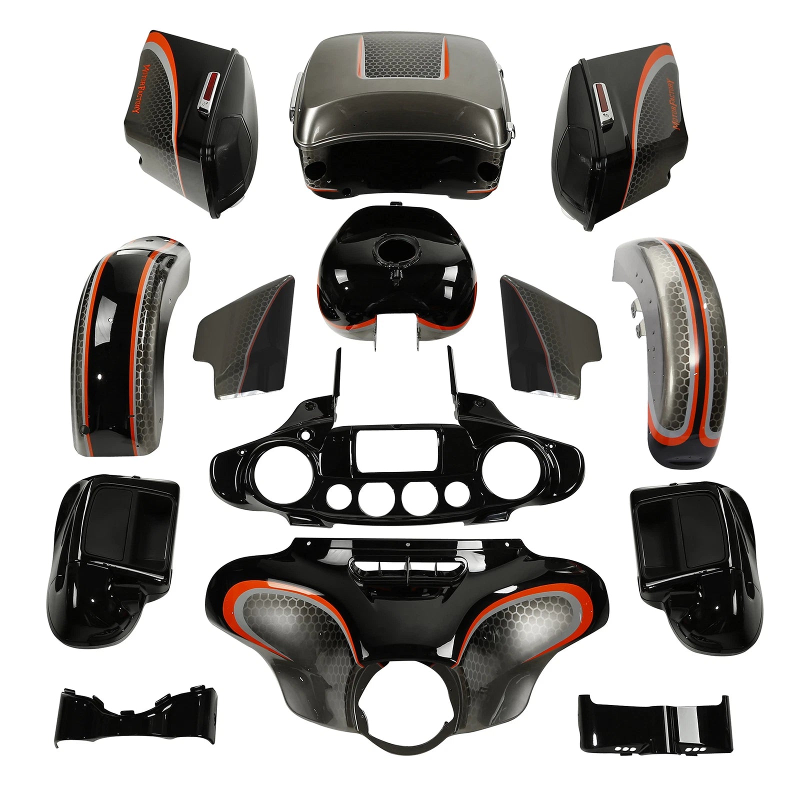 Fairings Bodywork for Harley Touring Electra Glide (2014–2024) Black Honeycomb Fade