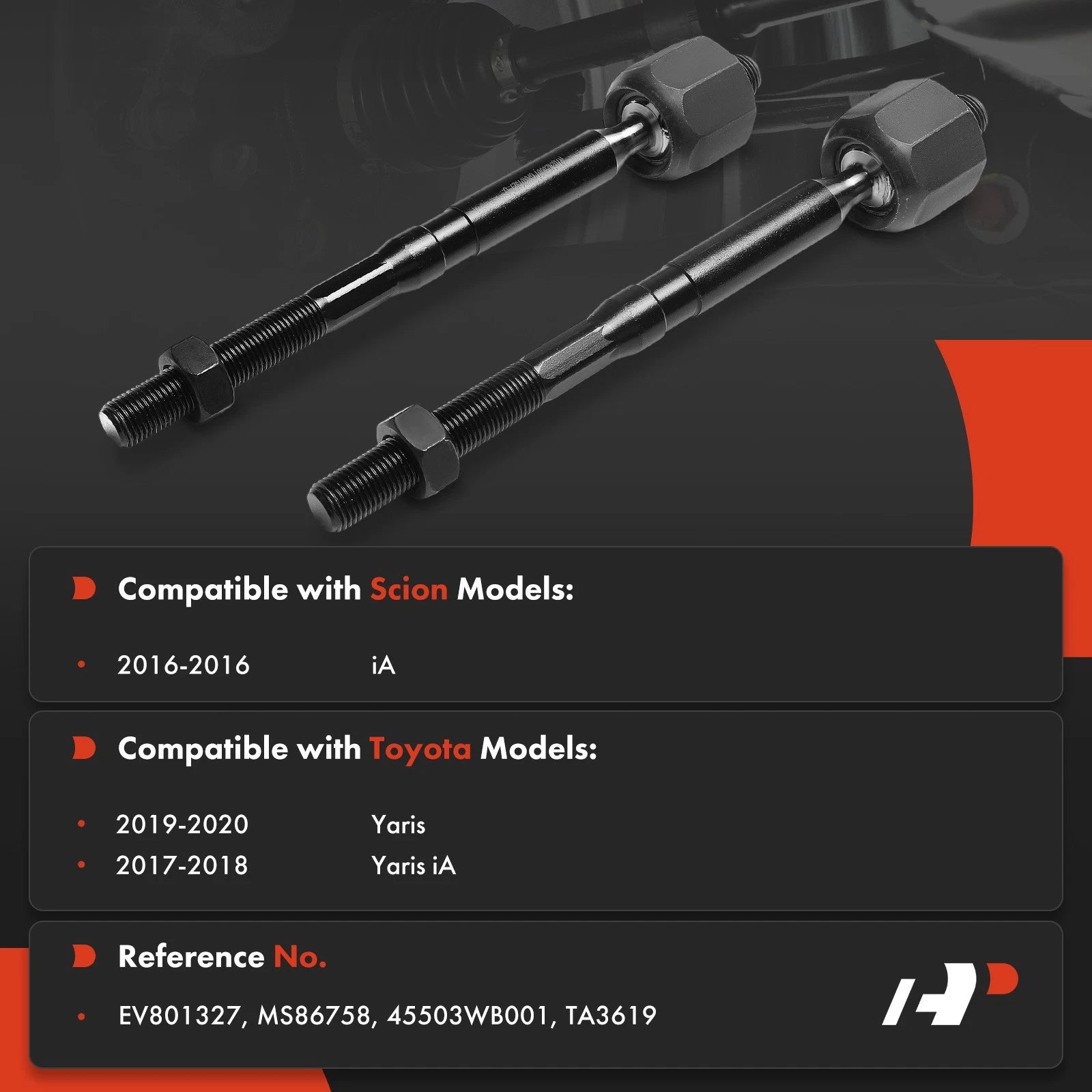 2X Front Inner Tie Rod Ends for Toyota Yaris (2019–2020) & iA (2017–2017)