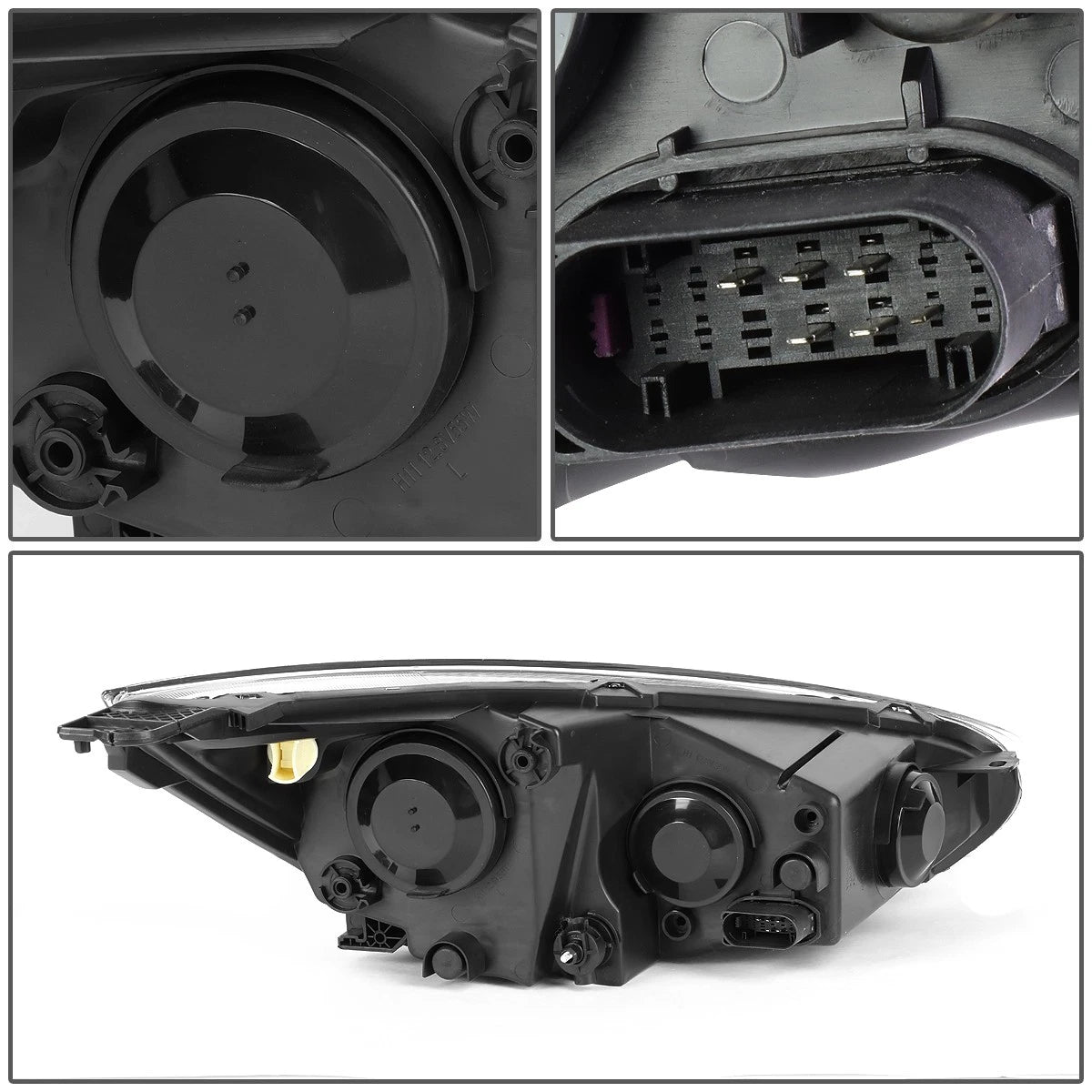 Pair of Black/Clear Signal Headlight Lamps for Ford Focus (2015–2018)