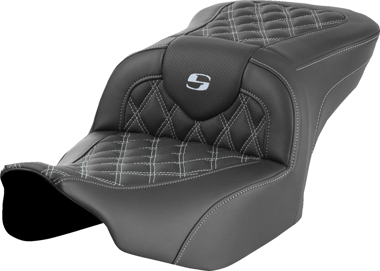 SADDLEMEN RoadSofa Seat for Harley Davidson (2014–2023) - Lattice Silver Stitch