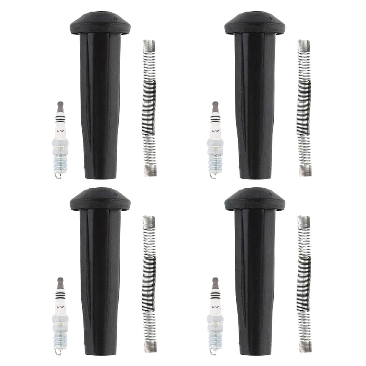 Set of 4 NGK Ruthenium HX Spark Plugs & Denso Coil Boots for Ford Focus (2000–2023)
