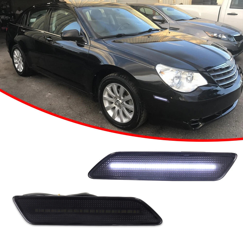 2X Smoked Lens White LED Front Side Marker Lights for Chrysler Sebring (2007–2010)