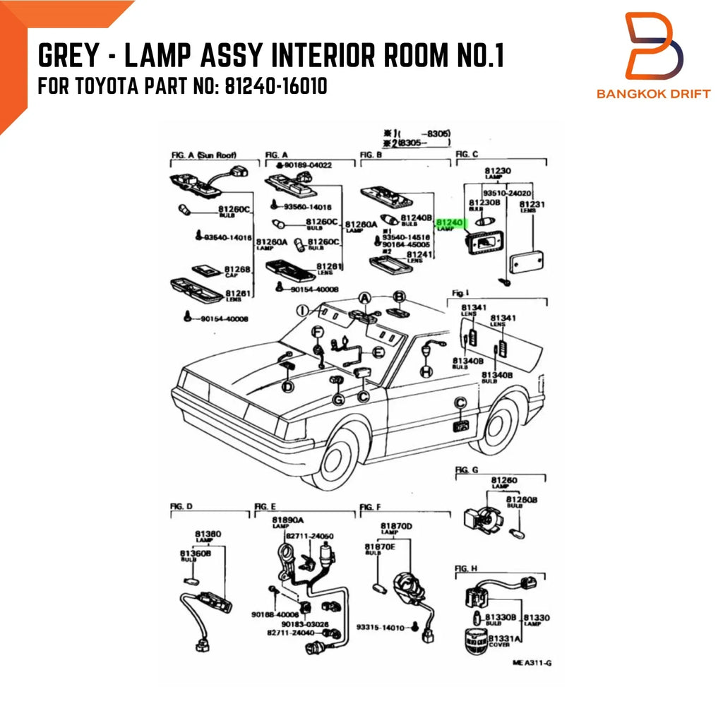 Dome Cabin Lamp Light for Toyota Corolla (1979-1983)
