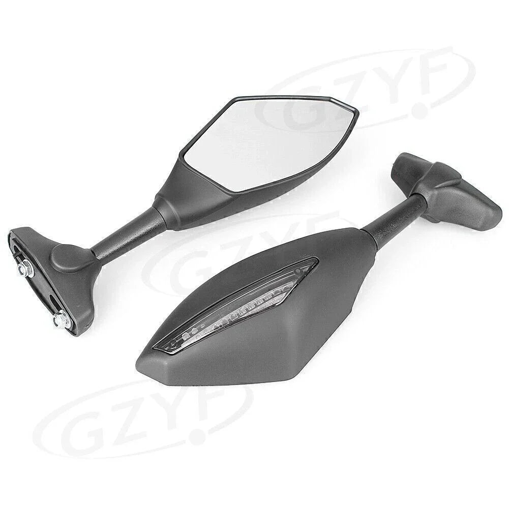 Rearview Mirrors w/ Amber Lights for Kawasaki Suzuki Yamaha Universal
