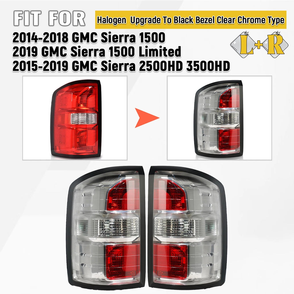 Set of 2 Halogen Chrome Tail Lights for GMC Sierra 1500 (2014–2018)