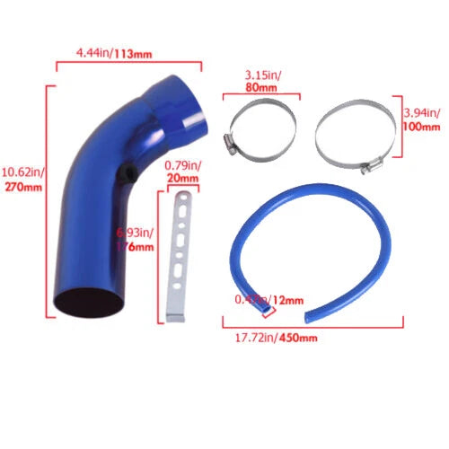 3 Inch Universal Cold Air Intake Pipe Tube Hose Kit Filter System Blue