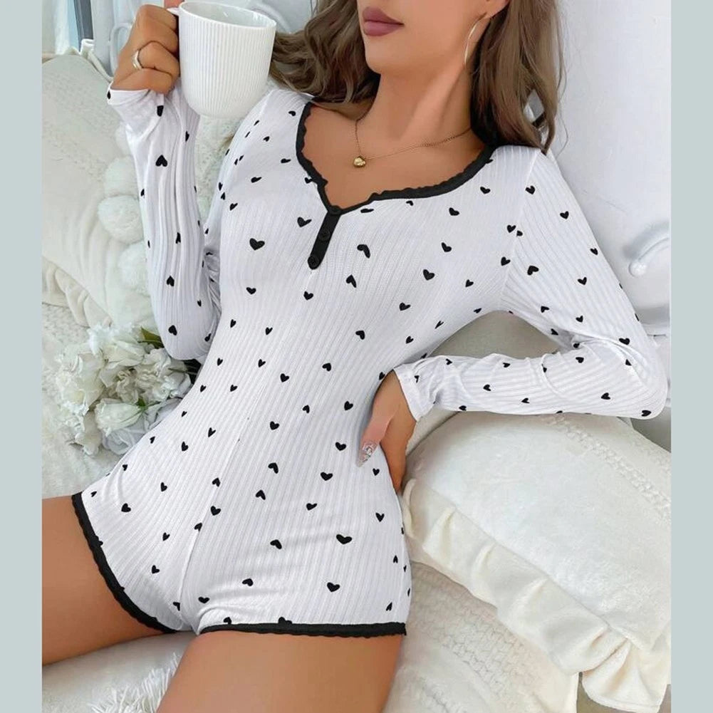 2X Heart-Printed Pajamas Set for Women