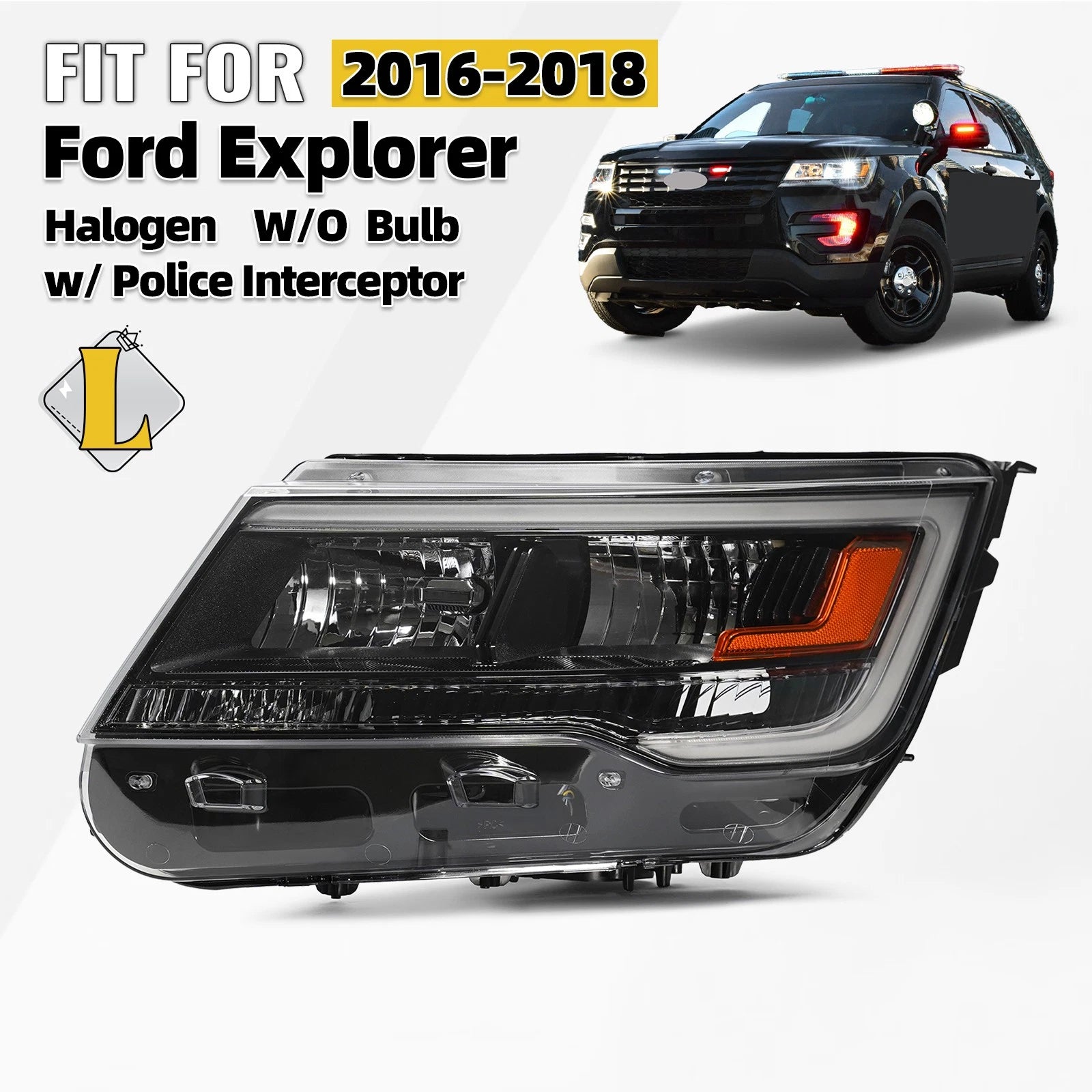Halogen Headlight Left Driver for Ford Explorer (2016–2018)