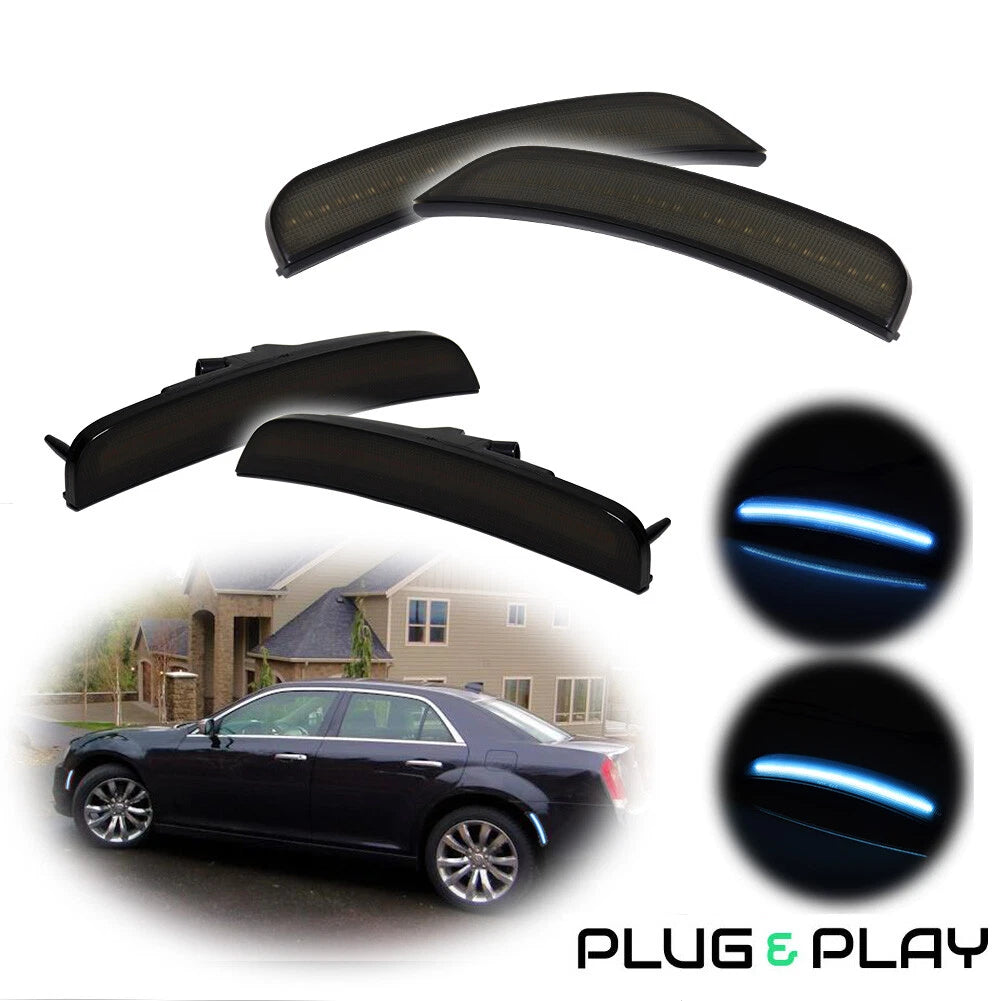 Set of 4 Smoke Lens Ice Blue LED Side Marker Lights for Chrysler 300 (2015–2023)