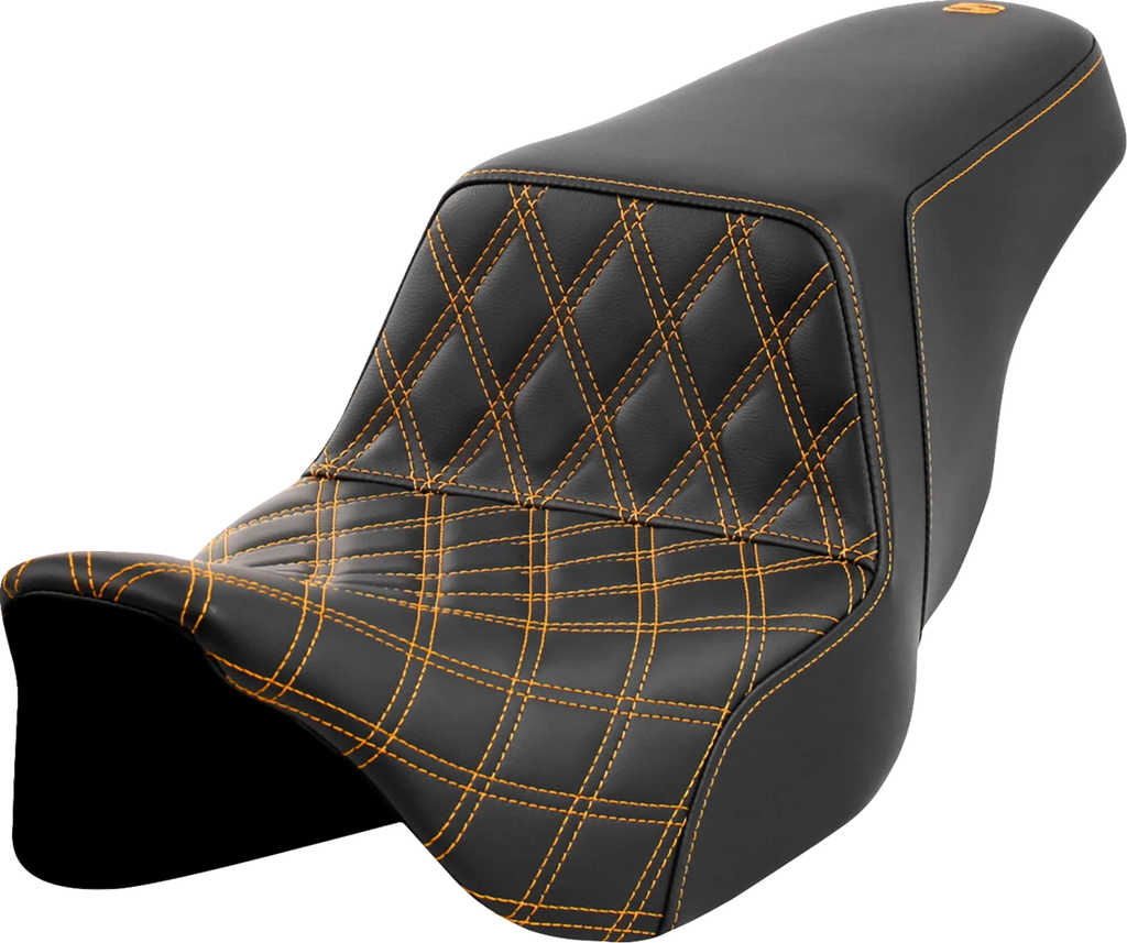 SADDLEMEN Step-Up Seat for FLH/FLT (2008–2023) - Front Lattice Stitch, Gold Stitch