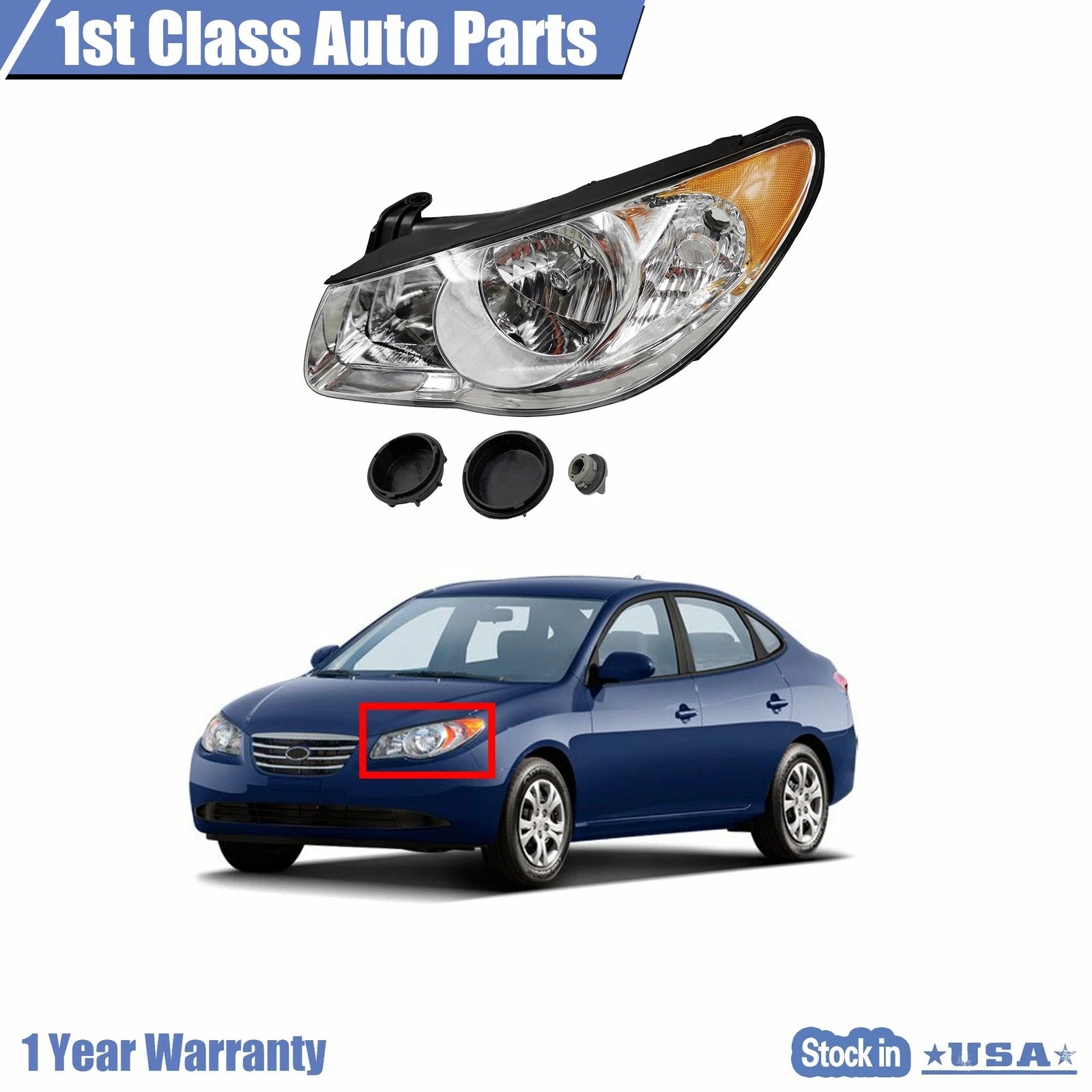 Front Left Clear Headlamp Assembly for Hyundai Elantra (2007–2010)