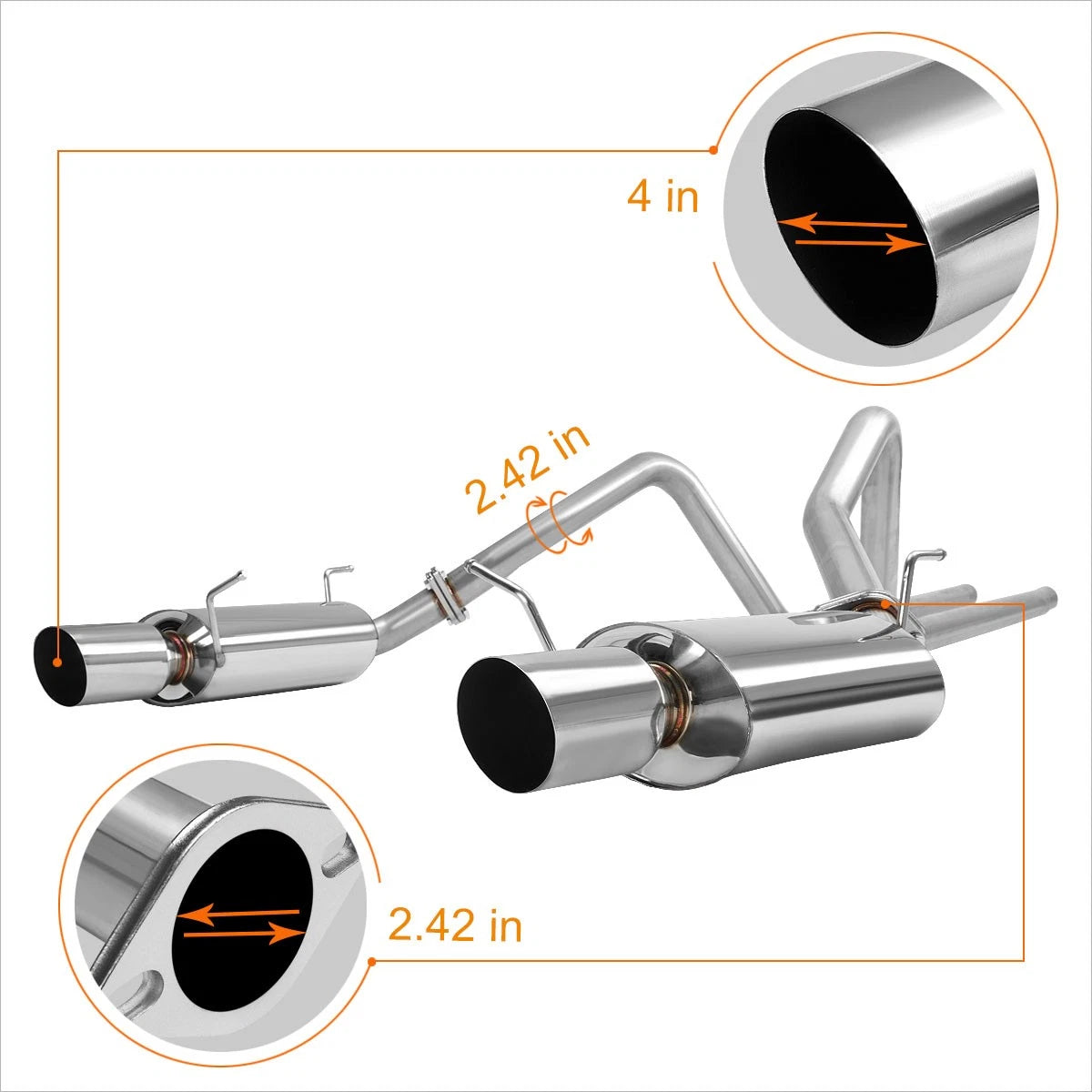 Dual 4" Tip Catback Exhaust Muffler for Ford Mustang 2011–2014
