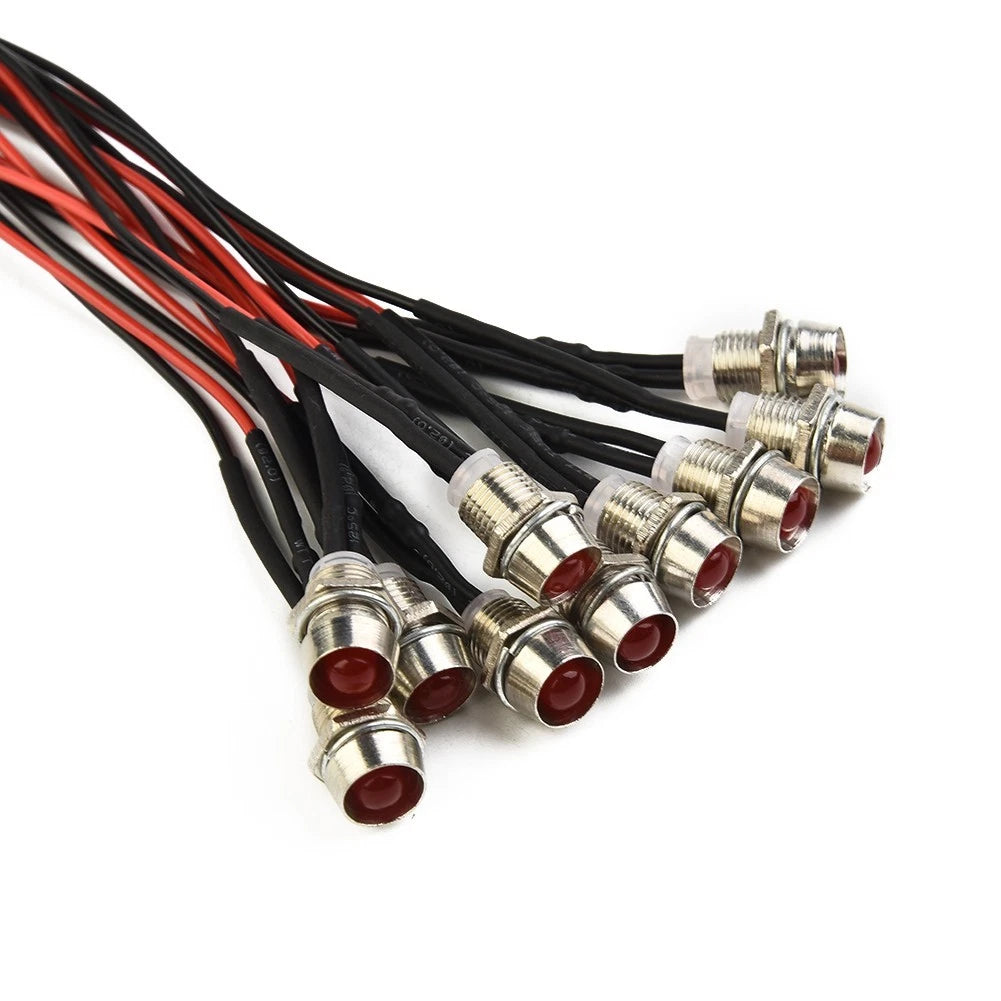 10Pcs 8mm/12V LED Indicator Lamp for Car Truck Boat (Universal)
