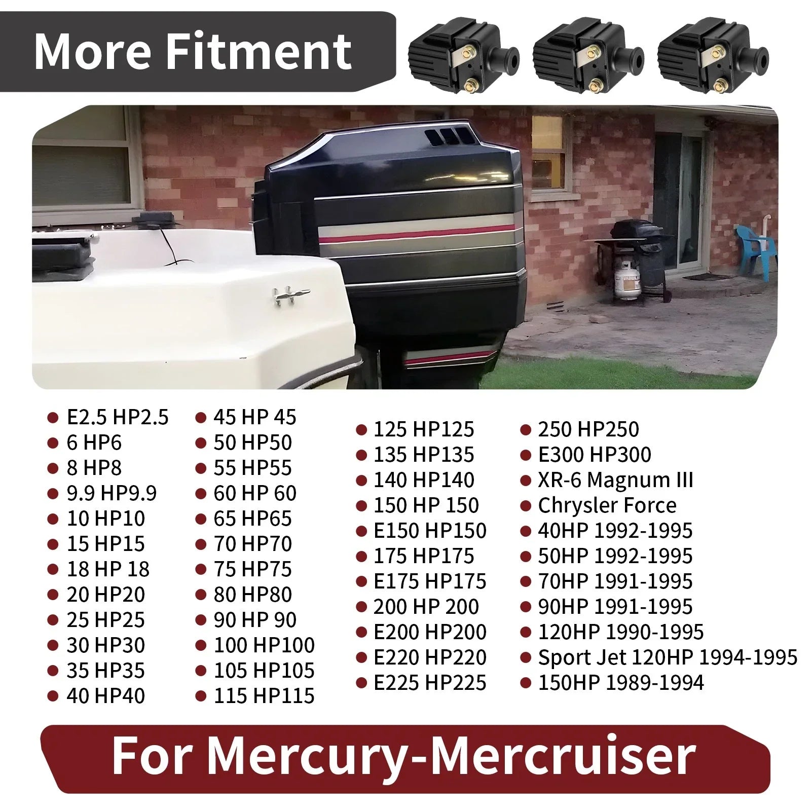 3× Ignition Coil for Mercury Mariner 25HP Outboard Boat