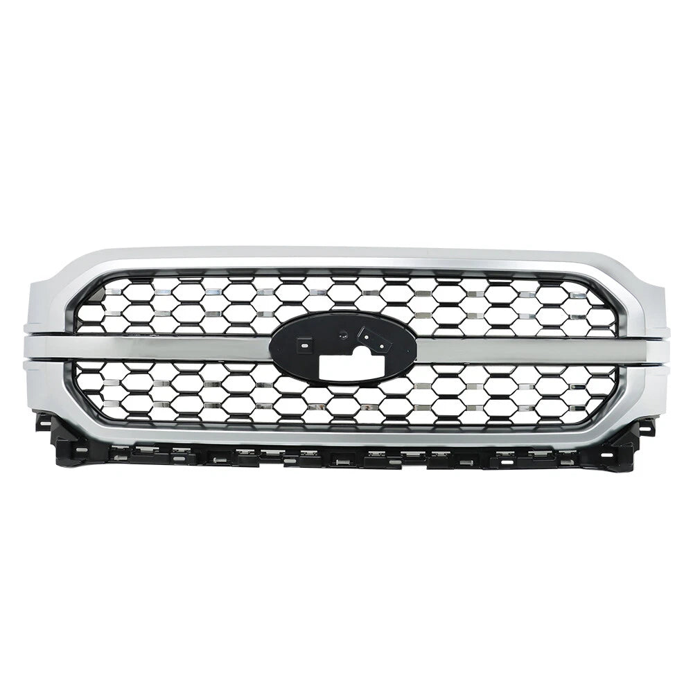 Front Upper Bumper Grille Assembly for Ford F-150 (2021–2023) Chrome+Silver