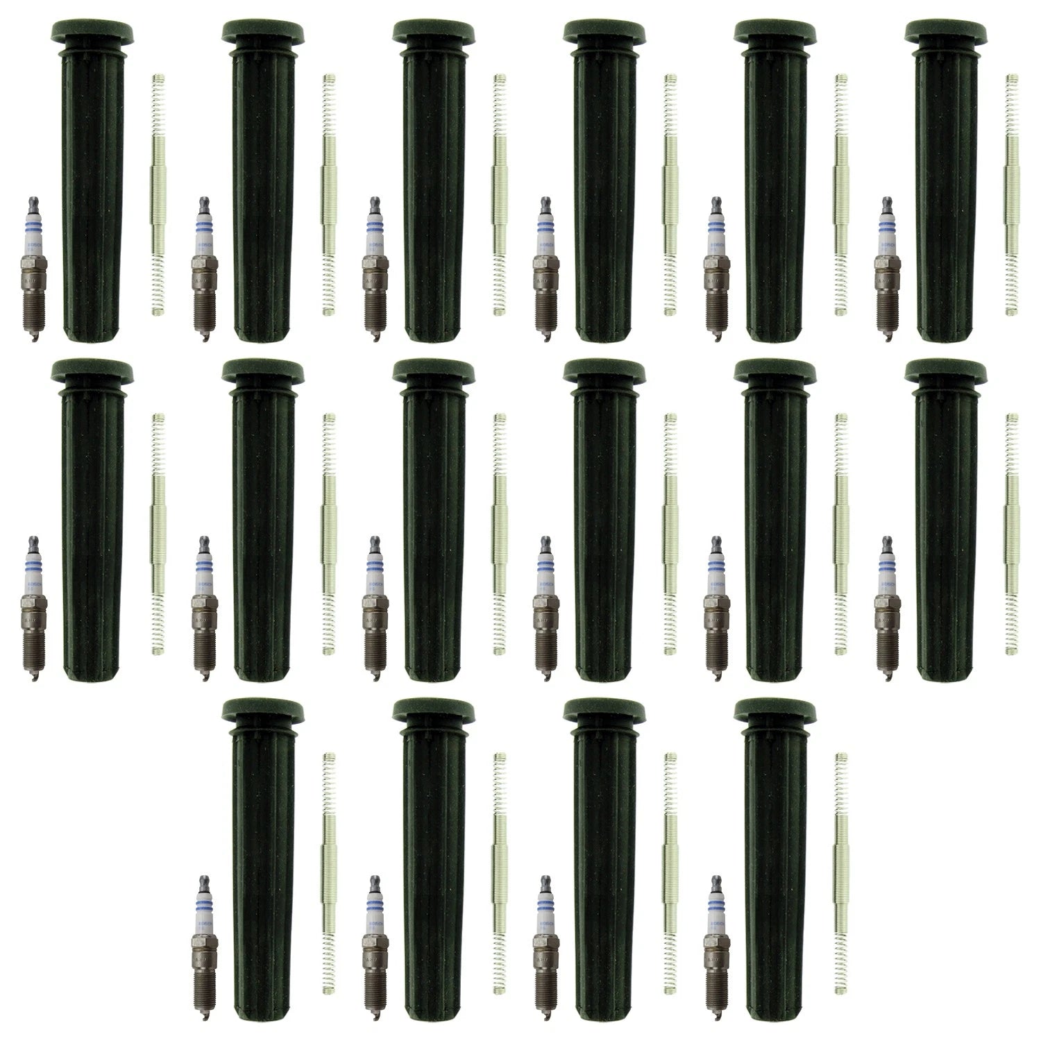 Set of 16 Bosch Platinum Spark Plugs & NGK Coil Boots for 300 Aspen Challenger V8