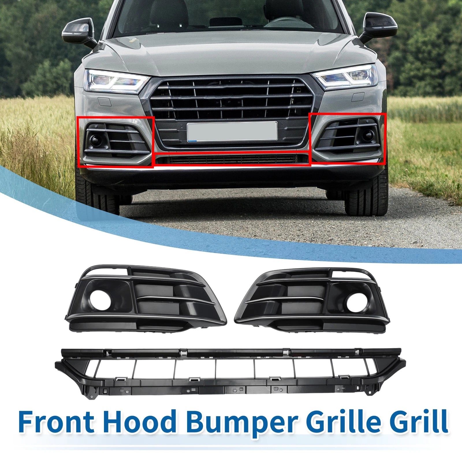 Set of 1 Front Lower Bumper Grille for Audi Q5L (2018–2023) Black Sport Style