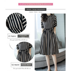 Mid-length Vertical Striped Dress with Cinched Waist for Women