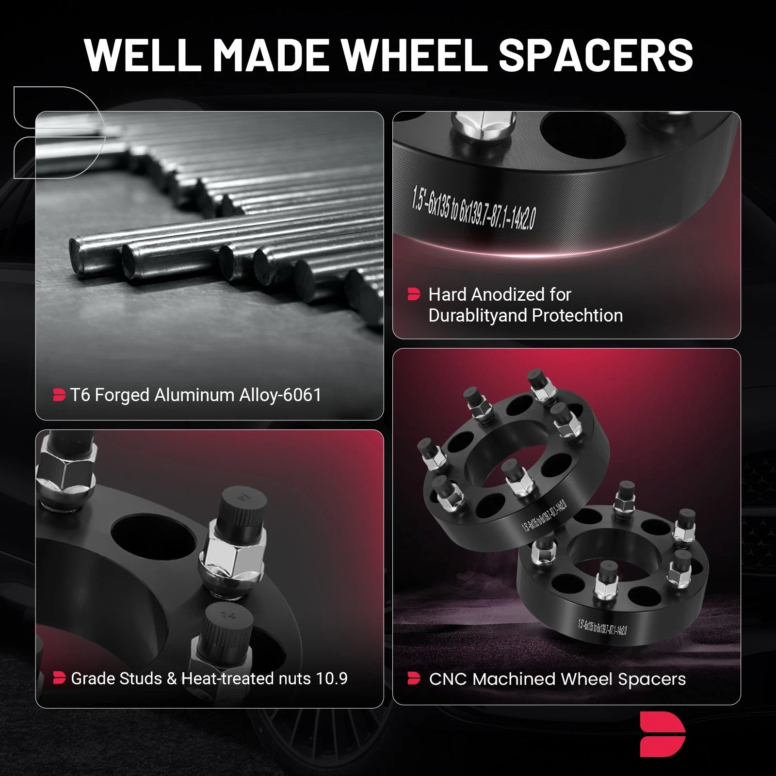 4PCS 1.5" 6x135 to 6x139.7 Wheel Spacers for Lincoln & Ford (2004–2016)