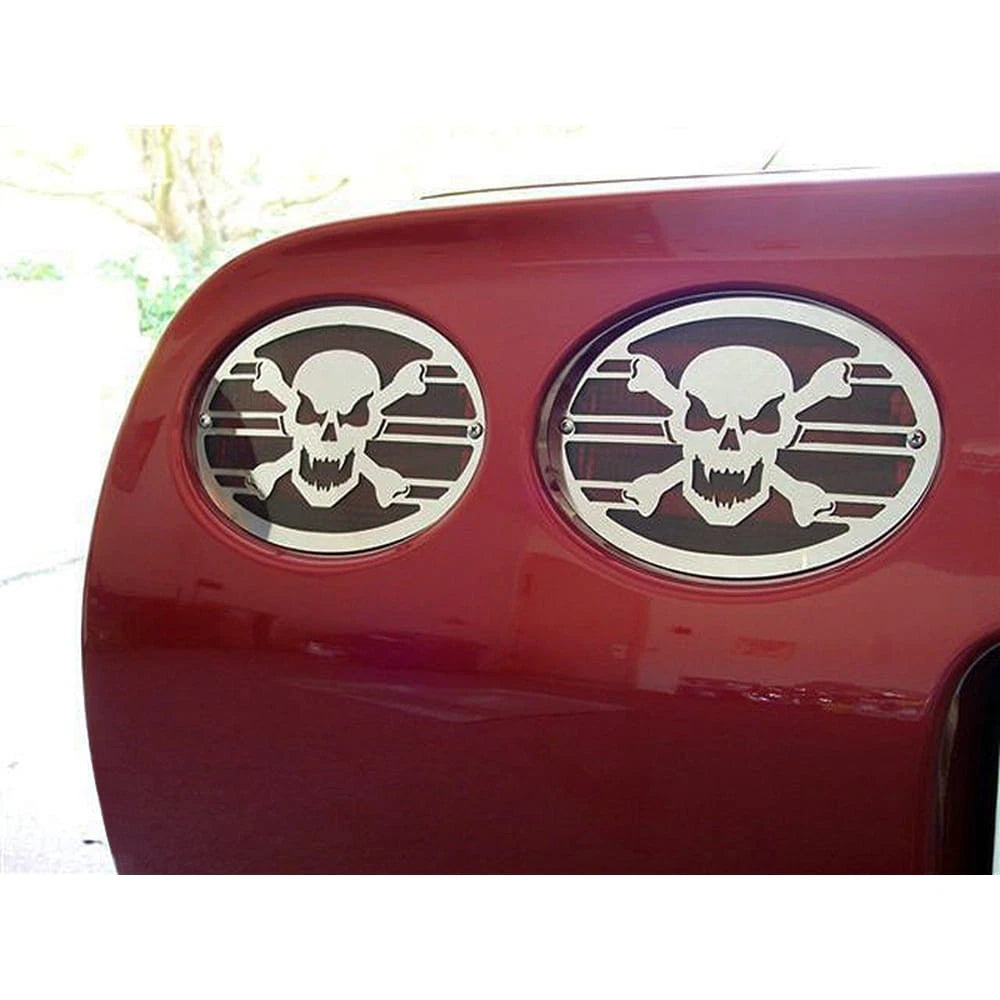 Tail Light Grilles Polished Stainless Skull Design for 1997-2004 Chevy Corvette