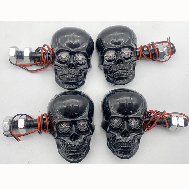 2X LED Skull Turn Signal Lights for Harley Cafe Racer Bobber Chopper