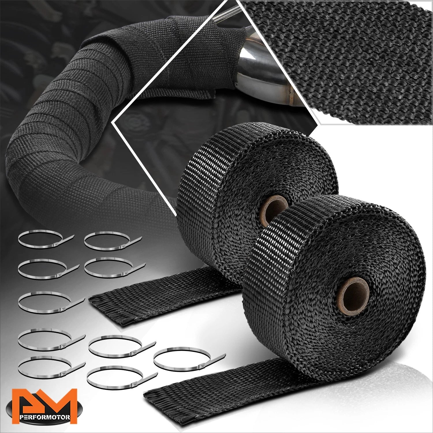 30FT 2" Fiberglass Exhaust Header Heat Wrap +10 Steel Ties for Universal