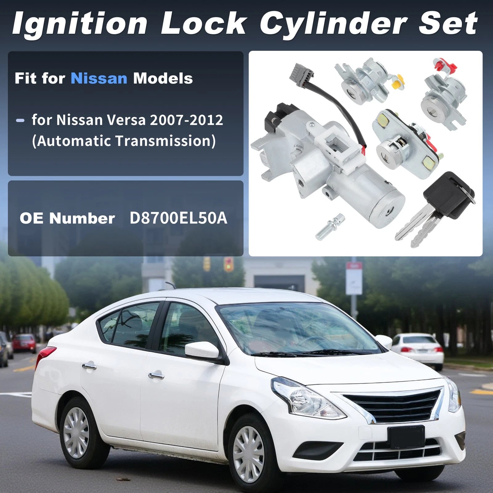 Ignition Lock Cylinder & Door Trunk Lock w/ 2 Key for Nissan Versa (2007–2019)