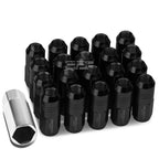 20 PCS Closed End M12x1.5 50mm Tall Black Aluminum Lug Nuts + Adapter