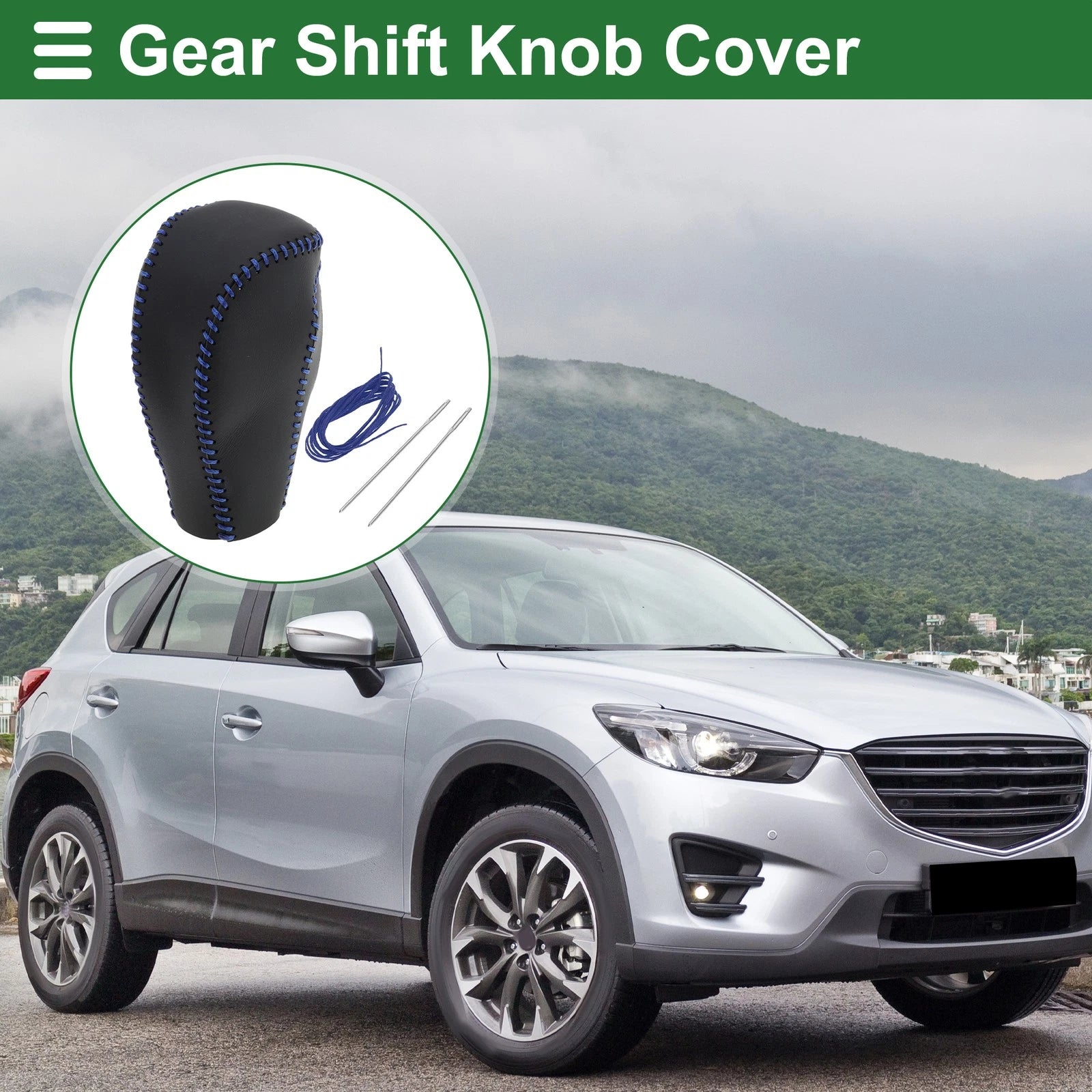 1 Pc Gear Shift Knob Cover for Mazda CX-5 (2017–2022) Black Blue Faux Leather