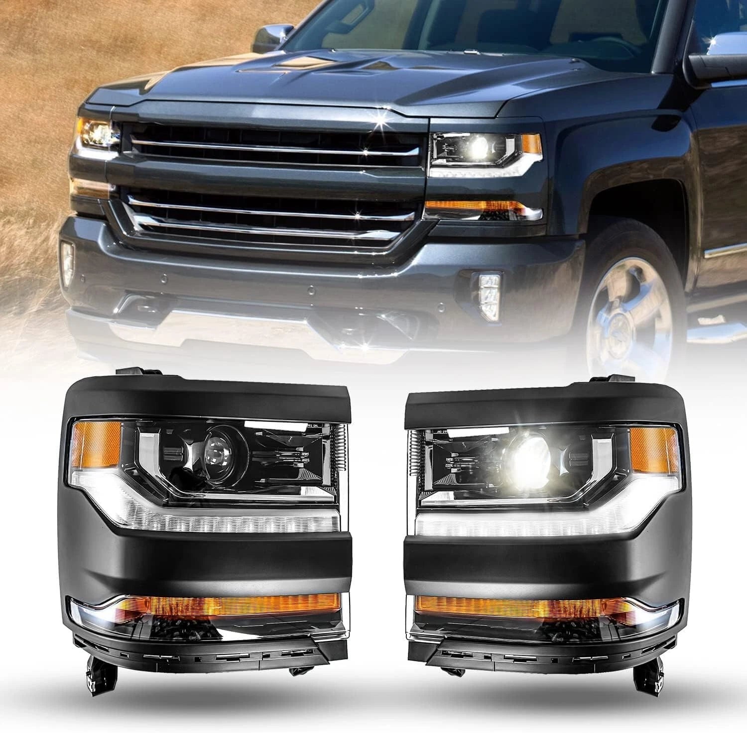 Projector Headlights for Chevy Silverado 1500 (2016–2019) HID/Xenon
