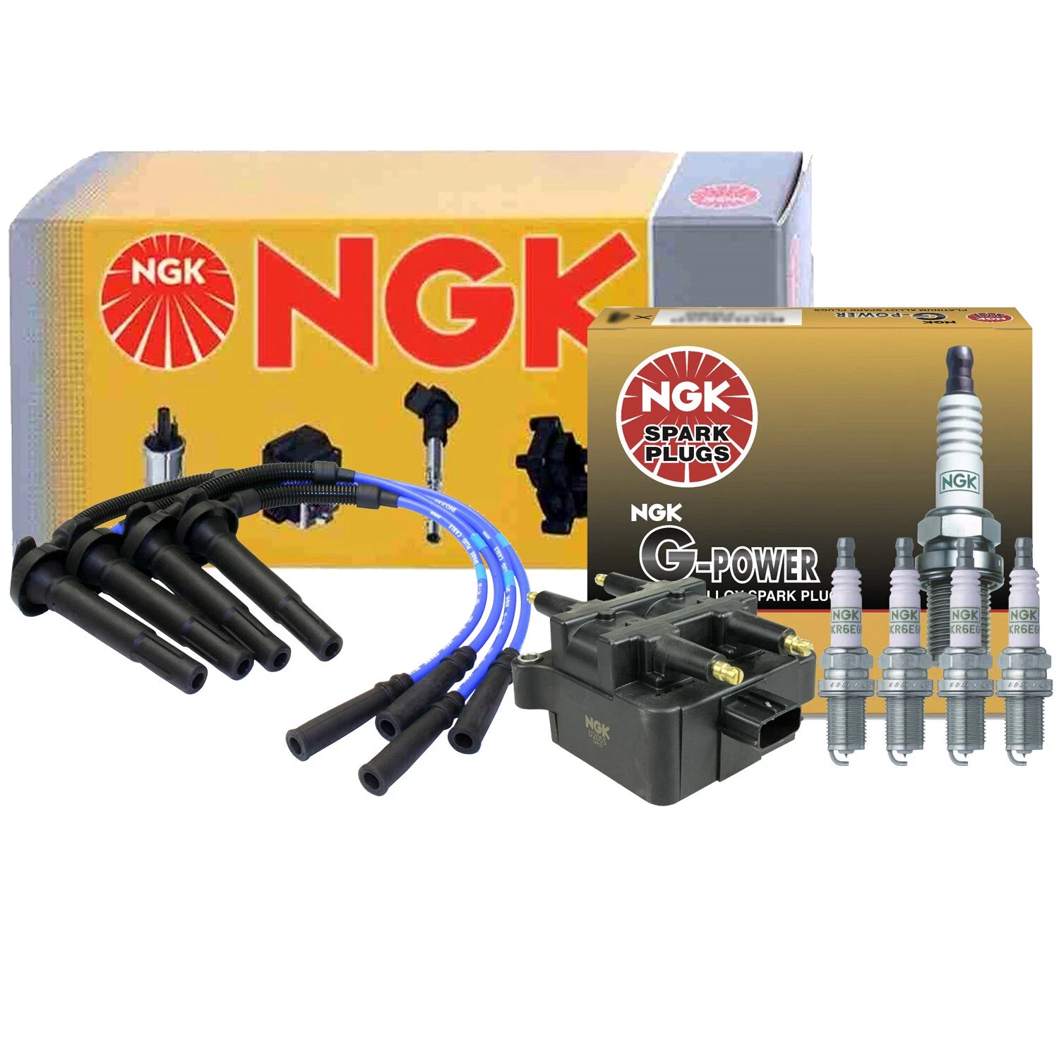 NGK DIS Ignition Coil Wires & 4 G-Power Platinum Spark Plugs for Subaru